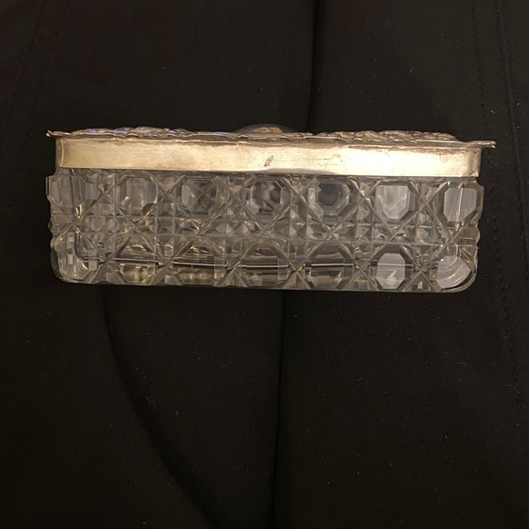 Antique English Silver & Hobnail Cut Crystal Trinket Box - Picture 6 of 16